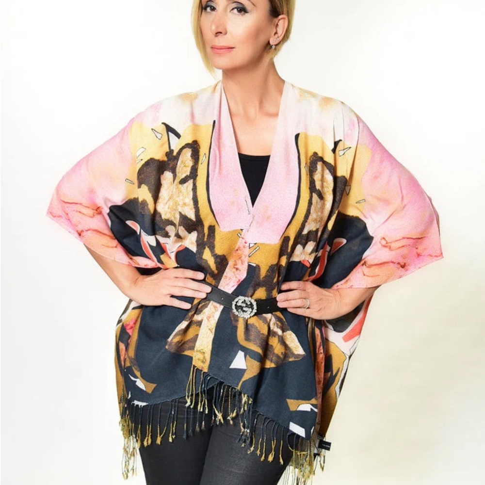 Colorful Kimono Cardigan with Fringe